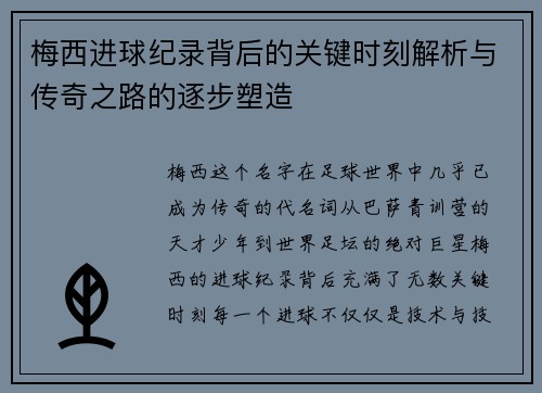 梅西进球纪录背后的关键时刻解析与传奇之路的逐步塑造 梅西进球纪录背后的关键时刻解析与传奇之路的逐步塑造