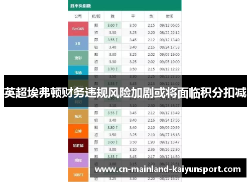 英超埃弗顿财务违规风险加剧或将面临积分扣减